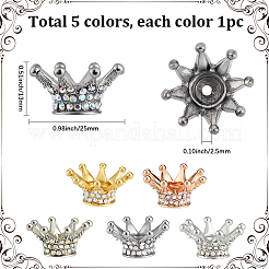 5Pcs 5 Colors Alloy Rhinestone Crown Beads&nbsp;FIND-SC0023-77