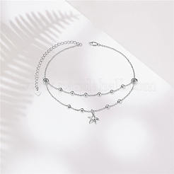 Rhodium Plated 925 Sterling Silver Charm Anklets&nbsp;JA168A