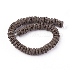 天然溶岩岩ビーズ連売り  染め  フラットラウンド/ディスク  ココナッツブラウン  8~8.5x3~4mm  穴：2mm  54~60個/連  7.87インチ（20 cm）&nbsp;G-F671-02A-12