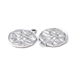 変色しない304ステンレススチールペンダント  スターチャーム付きフラットラウンド  ステンレス鋼色  18x15x2mm  穴：1.8mm&nbsp;STAS-P324-32P