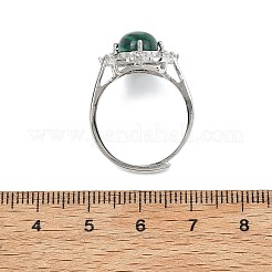 真鍮マイクロパヴェキュービックジルコニアカフスリング  オーバル  天然マラカイト  プラチナ  18mm&nbsp;RJEW-D351-02P