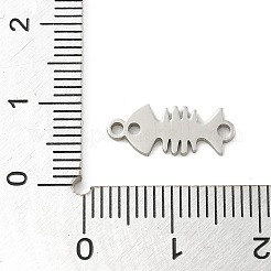 201ステンレススチールレーザーカットコネクタチャーム  ステンレス鋼色  魚の骨  6x15x1mm  穴：1.4mm&nbsp;STAS-R133-02P-12
