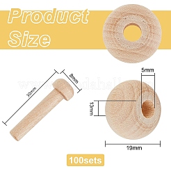 未完成の木製ホイールとスティック  DIY木製クラフト子供のおもちゃ  淡い茶色  ホイール：1.9x1.3cm  穴：5mm  スティック：3x0.8mm&nbsp;WOOD-WH0029-20A