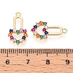真鍮製マイクロパヴェキュービックジルコニアペンダント  ハートロックチャーム  18KGP本金メッキ  19x10.5x2mm  穴：1.5mm&nbsp;KK-N261-14G