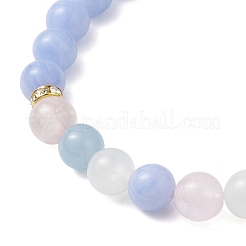 Round Natural Mixed Gemstone Beads & Brass Rhinestone Spacer Beads Stretch Bracelets for Women&nbsp;BJEW-JB12707