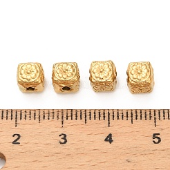 304ステンレススチールビーズ  花を持つキューブ  イオンプレーティング（ip）  18KGP本金メッキ  5.8x5.8x6mm  穴：1.6mm&nbsp;X-STAS-D204-16G