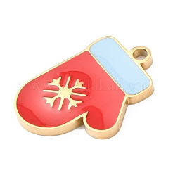 クリスマス 304 ステンレス ペンダント  エナメル  ゴールドカラー  手袋  16.5x11.5x1.3mm  穴：1.5mm&nbsp;LS-STAS-D129-11B-G