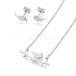 304ステンレススチールジュエリーセット  スタッドピアスとペンダントネックレス  鳥  ミックスカラー  ネックレス：18.9インチ（48cm）  スタッドピアス：5x12x1.2mm  ピン：0.8mm&nbsp;SJEW-O090-25