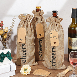 12Pcs Rectangle Jute Cheers Wine Drawstring Storage Bags&nbsp;FIND-WH0427-15A