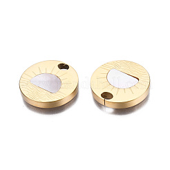 316サージカルステンレスペンダント  シェルと  14KGP本金メッキ  フラットラウンド  貝殻色  18.5x3mm  穴：3.5x2.5mm&nbsp;STAS-N097-042B-01