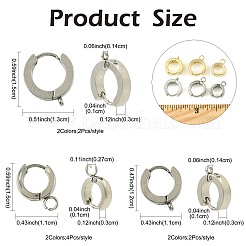 201ステンレススチールハギーフープピアス金具16個  垂直ループ付き  316サージカルステンレススチールイヤリングピン付き  リング  ミックスカラー  11~15x11~13x3mm  穴：1.4~2.7mm  ピン：1mm&nbsp;STAS-FS0002-26B