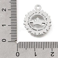 UVメッキ合金クリスタルラインストーンペンダント  丸い指輪と王冠のチャーム  プラチナ  20x16.5x2mm  穴：1.7mm&nbsp;RB-CBAD37D-08P