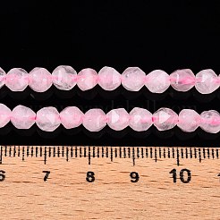 天然石ローズクォーツビーズ連売り  ラウンド  多面カット  5.5~6x5.5~6.5mm  穴：1mm  約60~62個/連  14.17~14.88''（36~37.2センチメートル）&nbsp;G-T138-222