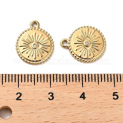 304ステンレススチールチャーム  ラインストーン付き  アイチャーム付きフラットラウンド  14KGP本金メッキ  14.5x12x1.5mm  穴：1.2mm&nbsp;STAS-L022-086G