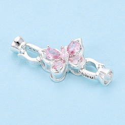 真鍮製マイクロパヴェキュービックジルコニア折りたたみ式クラスプ  蝶  銀  ミックスカラー  29x18.5x6mm  穴：4mm&nbsp;KK-U037-10S