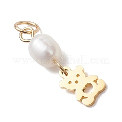 Natural Cultured Freshwater Pearl Rice with 304 Stainless Steel Pendants&nbsp;PALLOY-JF04791