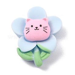 オペーク樹脂カボション  DIYアクセサリー用  猫と花  ライトスカイブルー  23x18.5x8mm&nbsp;RESI-I037-04