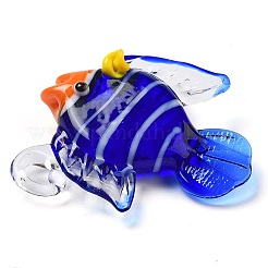 手作りランプワークペンダント  魚のチャーム  ブルー  38x38x13mm  穴：3.5x5mm&nbsp;LAMP-A004-02G