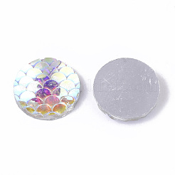 樹脂カボション  AB色  マーメイドの魚鱗を使ったフラットラウンド  クリアAB  12x3mm&nbsp;CRES-Q207-12mm-06