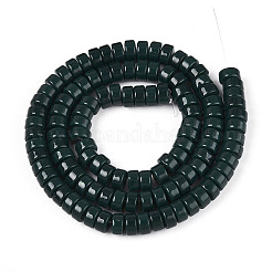 オペークソリッドカラーガラスビーズ連売り  フラットラウンド  濃い緑  6~6.5x3~3.5mm  穴：0.8mm  約114~116個/連  14.76~14.96インチ（37.5~38cm）&nbsp;GLAA-N026-3x6mm-10