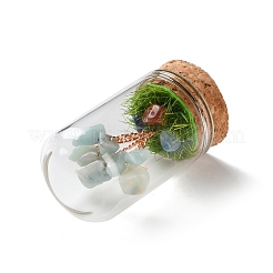 Natural Flower Amazonite Chips Money Tree in Dome Glass Bell Jars with Wood Base Display Decorations&nbsp;DJEW-K030-02E