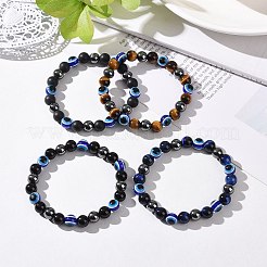4 個天然宝石とナザールボンジュウレジンビーズストレッチブレスレットセット女性男性  内径：2-1/8インチ（5.3cm）&nbsp;BJEW-JB08940
