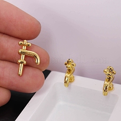 合金製蛇口ミニチュア装飾品  マイクロランドスケープホームドールハウスアクセサリー  小道具の装飾のふりをする  ゴールドカラー  16x10mm&nbsp;PW-WG16176-01
