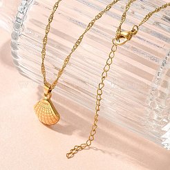 Summer Beach 304 Stainless Steel Pendant Rope Chain Necklaces for Women&nbsp;STAS-Z108-01G-02