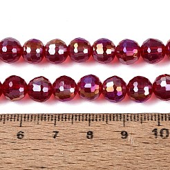 透明ガラスビーズ連売り  ラウンド  ファセット（96ファセット）  ABカラーメッキ  暗赤色  8mm  穴：1~1.2mm  約67~71個/連  19.29~20.87インチ（49~53cm）&nbsp;GLAA-Q107-02A-05