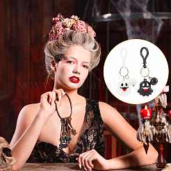 12Pcs 2 Colors Halloween Theme Cute Cartoon PVC Ghost Pendant Keychain with Bell Charm&nbsp;KEYC-CP0001-15