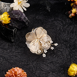 合金とプラスチックの真珠の装飾アクセサリー  花  ゴールドカラー  55x45x3.5mm  穴：6.5x4mm&nbsp;FIND-WH20030-11A-G