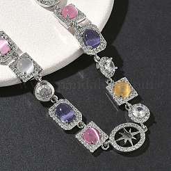 Brass Micro Pave Clear Cubic Zirconia with Multicolor Cat Eye Rectangle Square Oval Tennis Necklaces&nbsp;NJEW-G183-05P
