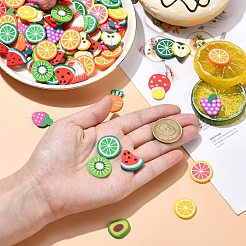 200個の手作りポリマークレイビーズ  フルーツ  ミックスカラー  18~26x14~21.5x1~2mm&nbsp;CLAY-CJ0001-87