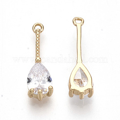 クリアガラスペンダント  ゴールデントーン真鍮パーツ  多面カット  ティアドロップ  透明  18x5x4mm  穴：1mm&nbsp;GLAA-R212-13E
