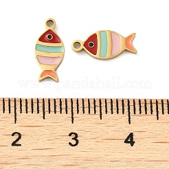 イオンプレーティング（IP）304ステンレススチールエナメルチャーム  カラフルな魚のチャーム  ゴールドカラー  12x5.5x1.5mm  穴：1.2mm&nbsp;STAS-D018-04G