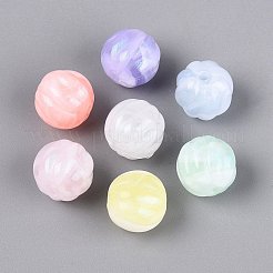 光沢のあるツートンカラーの透明アクリルビーズ  カボチャ  暗闇で光る  グリッターパウダー付き  ミックスカラー  15mm  穴：2.5mm  約250個/500g&nbsp;OACR-Q199-38