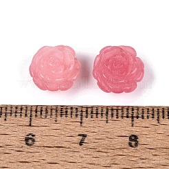 染色された天然の白翡翠の彫刻ビーズ  花バラ  片穴  ピンク  10x10x5.5~6mm  穴：0.9~1mm&nbsp;G-Q601-41B-01