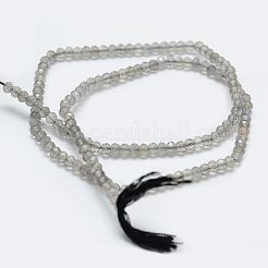 天然石ラブラドライトビーズ連売り  多面カット  ラウンド  3mm  穴：0.5mm  約120~124個/連  12.8インチ（325mm）&nbsp;G-P271-3mm-07