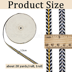 20ヤードのエスニックスタイル刺繍ポリエステルリーフリボン  ジャカードリボン  チロリアンリボン  服飾材料  ブラック  1/2インチ（13mm）&nbsp;OCOR-WH0070-109D