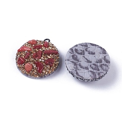 ポリマークレイラインストーンセミサークルペンダント  宝石用原石チップとPUレザー  半円  ミックスカラー  26x23x8mm  穴：1.5mm&nbsp;RB-S056-10-M