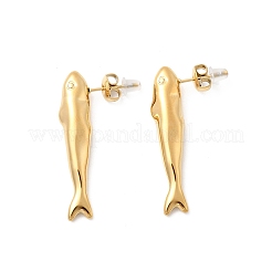 304ステンレススチール製フィッシュスタッドピアス  イオンプレーティング（ip）  18KGP本金メッキ  36x6mm&nbsp;EJEW-K268-49G