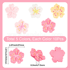 50本5色樹脂カボション  花  ミックスカラー  27x29.5x7.5mm  10個/カラー&nbsp;OACR-SC0002-76