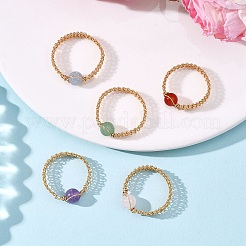 女性のための銅線で包まれた天然宝石の編みこみのビーズリング  ゴールドカラー  7.5mm  内径：19.5~21mm&nbsp;RJEW-JR00951