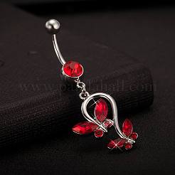 Piercing Jewelry Real Platinum Plated Brass Rhinestone Double Butterfly Navel Ring Belly Rings&nbsp;AJEW-EE0001-41C