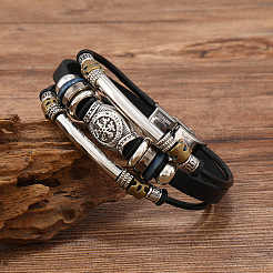 Viking Helm Alloy & Imitation Leather & CCB Plastic Multi-strand Bracelets for Men&nbsp;FS-WG23689-01