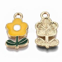 環境に優しい亜鉛合金ペンダント  エナメル  花  カドミウムフリー＆ニッケルフリー＆鉛フリー  ゴールドカラー  ゴールド  19.5x11x2.5mm  穴：2mm&nbsp;ENAM-R051-12-02G-NR