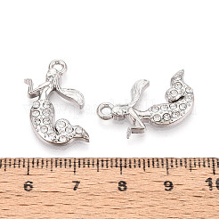 合金ラインストーンペンダント  人魚  鉛フリー＆カドミウムフリー  プラチナ  22x17x2.5mm  穴：1.8mm&nbsp;FIND-N008-19P