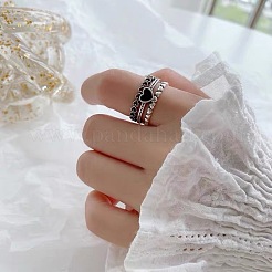 女性用ハート合金エナメルカフオープンリング  プラチナ  内径: 調節可能&nbsp;FS-WG04E89-01