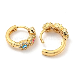 ナザールボンジュウ 本物の 18K 金メッキ 真鍮 フープ イヤリング  エナメルとクリアなキュービックジルコニア  カラフル  13.5x5mm&nbsp;EJEW-L269-081G