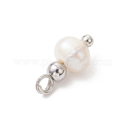 真鍮ビーズチャーム付き天然淡水真珠ポテト  貝殻色  プラチナ  11.5x5.5mm  穴：1.6mm&nbsp;PALLOY-JF04946-02